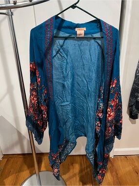 Flying Tomato Teal Floral Open-Front kimono